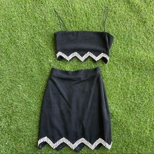Two piece black rhinestone oh polly skirt set